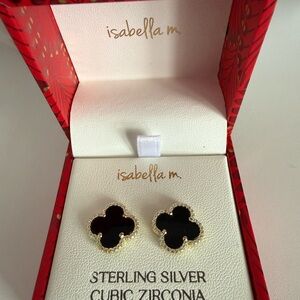 Abella Gold-Edged Black Clover Earrings